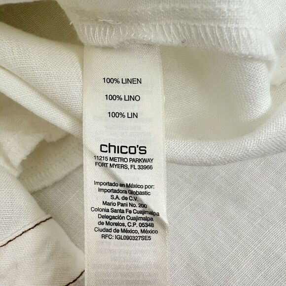 Chico’s 100% Linen Cropped Trench Jacket Women Small White Roll Sleeve Pockets - Picture 12 of 16